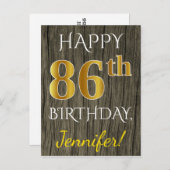 Faux Wood, Faux Gold 86th Birthday + Eigen naam Briefkaart (Voorkant / Achterkant)