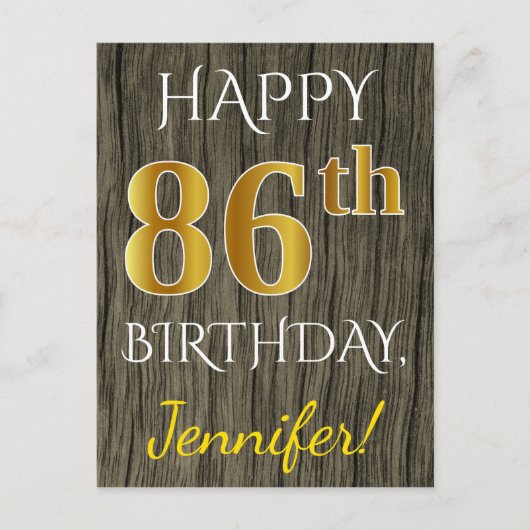 Faux Wood, Faux Gold 86th Birthday + Eigen naam Briefkaart (Voorkant)