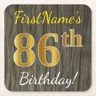 Faux Wood, Faux Gold 86th Birthday + Eigen naam Kartonnen Onderzetters