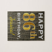 Faux Wood, Faux Gold 86th Birthday + Eigen naam Legpuzzel (Horizontaal)