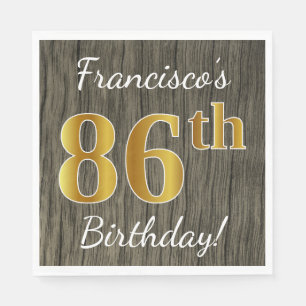 Faux Wood, Faux Gold 86th Birthday + Eigen naam Servetten