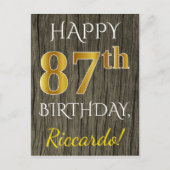 Faux Wood, Faux Gold 87th Birthday + Eigen naam Briefkaart (Voorkant)