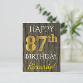Faux Wood, Faux Gold 87th Birthday + Eigen naam Briefkaart (Staand voorkant)