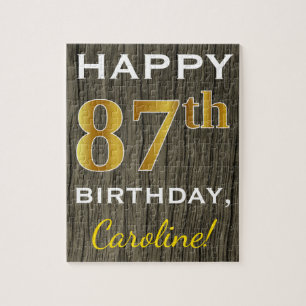 Faux Wood, Faux Gold 87th Birthday + Eigen naam Legpuzzel