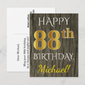 Faux Wood, Faux Gold 88th Birthday + Eigen naam Briefkaart (Voorkant / Achterkant)
