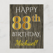 Faux Wood, Faux Gold 88th Birthday + Eigen naam Briefkaart (Voorkant)