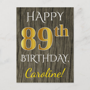 Faux Wood, Faux Gold 89th Birthday + Eigen naam Briefkaart