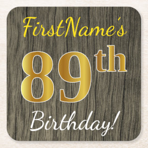 Faux Wood, Faux Gold 89th Birthday + Eigen naam Kartonnen Onderzetters