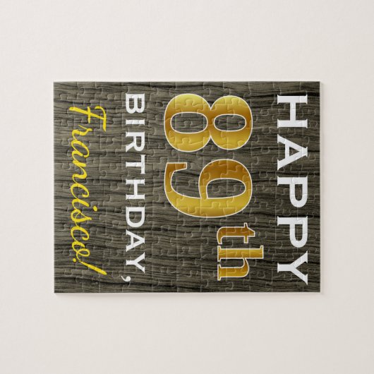 Faux Wood, Faux Gold 89th Birthday + Eigen naam Legpuzzel (Horizontaal)