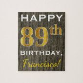 Faux Wood, Faux Gold 89th Birthday + Eigen naam Legpuzzel (Verticaal)