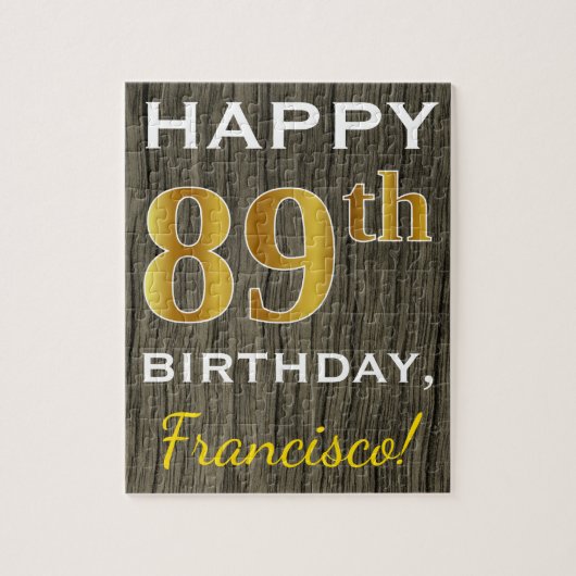 Faux Wood, Faux Gold 89th Birthday + Eigen naam Legpuzzel (Verticaal)