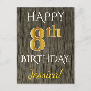 Faux Wood, Faux Gold 8th Birthday + Eigen naam Briefkaart