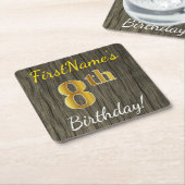 Faux Wood, Faux Gold 8th Birthday + Eigen naam Kartonnen Onderzetters (Schuin)