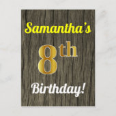 Faux Wood, Faux Gold 8th Birthday en Custom Name Briefkaart (Voorkant)