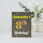 Faux Wood, Faux Gold 8th Birthday en Custom Name Briefkaart (Staand voorkant)