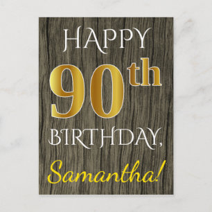 Faux Wood, Faux Gold 90th Birthday + Eigen naam Briefkaart