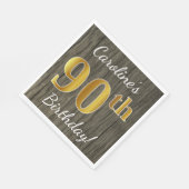 Faux Wood, Faux Gold 90th Birthday + Eigen naam Servet (Hoek)