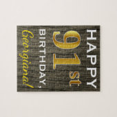 Faux Wood, Faux Gold 91st Birthday + Eigen naam Legpuzzel (Horizontaal)