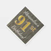 Faux Wood, Faux Gold 91st Birthday + Eigen naam Servetten (Hoek)