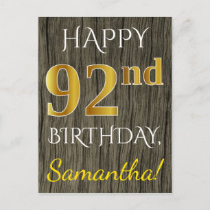 Faux Wood, Faux Gold 92nd Birthday + Eigen naam Briefkaart