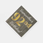 Faux Wood, Faux Gold 92nd Birthday + Eigen naam Servetten (Hoek)