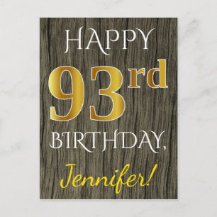 Faux Wood, Faux Gold 93rd Birthday + Eigen naam Briefkaart