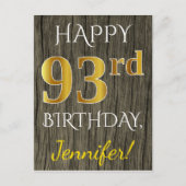 Faux Wood, Faux Gold 93rd Birthday + Eigen naam Briefkaart (Voorkant)