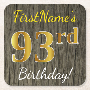 Faux Wood, Faux Gold 93rd Birthday + Eigen naam Kartonnen Onderzetters