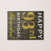 Faux Wood, Faux Gold 93rd Birthday + Eigen naam Legpuzzel (Horizontaal)