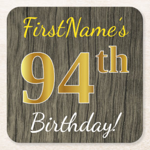Faux Wood, Faux Gold 94th Birthday + Eigen naam Kartonnen Onderzetters