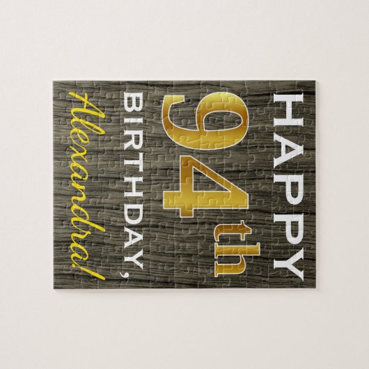 Faux Wood, Faux Gold 94th Birthday + Eigen naam Legpuzzel (Horizontaal)