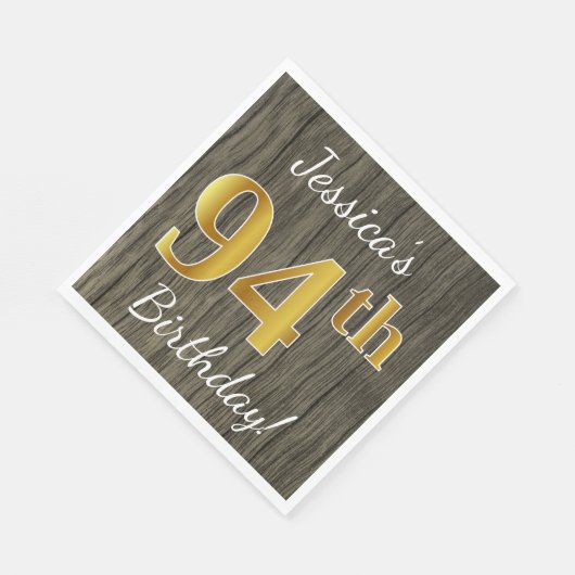 Faux Wood, Faux Gold 94th Birthday + Eigen naam Servetten (Hoek)