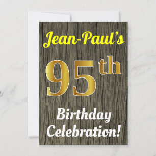 Faux Wood, Faux Gold 95th Birthday Celebration Kaart