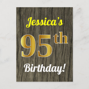 Faux Wood, Faux Gold 95th Birthday & Custom Name Briefkaart