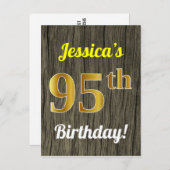 Faux Wood, Faux Gold 95th Birthday & Custom Name Briefkaart (Voorkant / Achterkant)