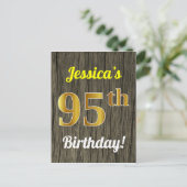Faux Wood, Faux Gold 95th Birthday & Custom Name Briefkaart (Staand voorkant)