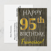 Faux Wood, Faux Gold 95th Birthday + Eigen naam Briefkaart (Voorkant / Achterkant)