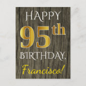 Faux Wood, Faux Gold 95th Birthday + Eigen naam Briefkaart (Voorkant)