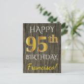 Faux Wood, Faux Gold 95th Birthday + Eigen naam Briefkaart (Staand voorkant)
