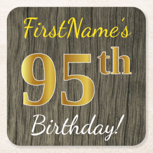 Faux Wood, Faux Gold 95th Birthday + Eigen naam Kartonnen Onderzetters