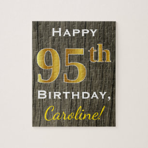 Faux Wood, Faux Gold 95th Birthday + Eigen naam Legpuzzel