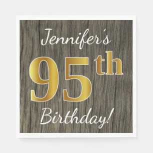Faux Wood, Faux Gold 95th Birthday + Eigen naam Servetten