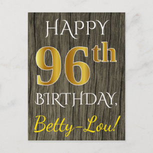 Faux Wood, Faux Gold 96th Birthday + Eigen naam Briefkaart