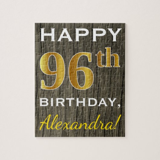 Faux Wood, Faux Gold 96th Birthday + Eigen naam Legpuzzel (Verticaal)