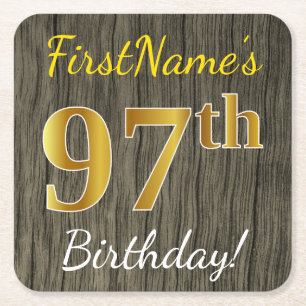 Faux Wood, Faux Gold 97th Birthday + Eigen naam Kartonnen Onderzetters