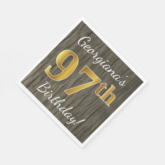 Faux Wood, Faux Gold 97th Birthday + Eigen naam Servet (Hoek)