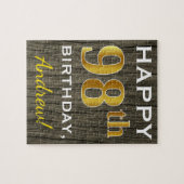 Faux Wood, Faux Gold 98th Birthday + Eigen naam Legpuzzel (Horizontaal)