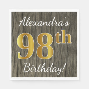 Faux Wood, Faux Gold 98th Birthday + Eigen naam Servet