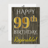 Faux Wood, Faux Gold 99th Birthday + Eigen naam Briefkaart (Voorkant / Achterkant)