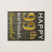 Faux Wood, Faux Gold 99th Birthday + Eigen naam Legpuzzel (Horizontaal)